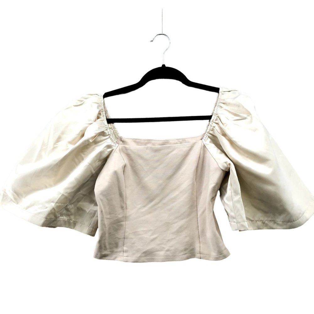 AEL Amy Enjoy Life Crop Top Womens S Cream Flare Sleeve Square‎ Neck Dressy